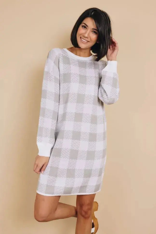 Raleigh Gingham Sweater Dress Stay Warm in Style