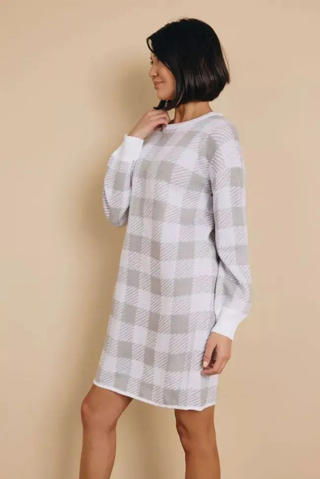Raleigh Gingham Sweater Dress Stay Warm in Style