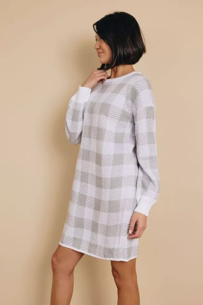 Raleigh Gingham Sweater Dress Stay Warm in Style