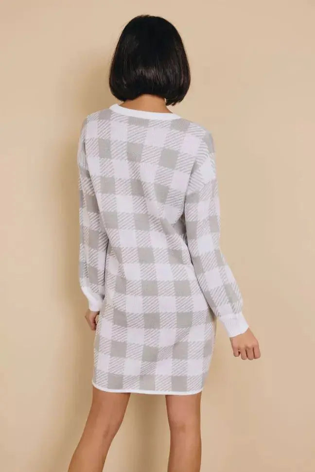 Raleigh Gingham Sweater Dress Stay Warm in Style