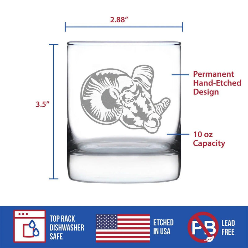 Ram Face Whiskey Rocks Glass - Bighorn Sheep Gifts and Decor Bevvee