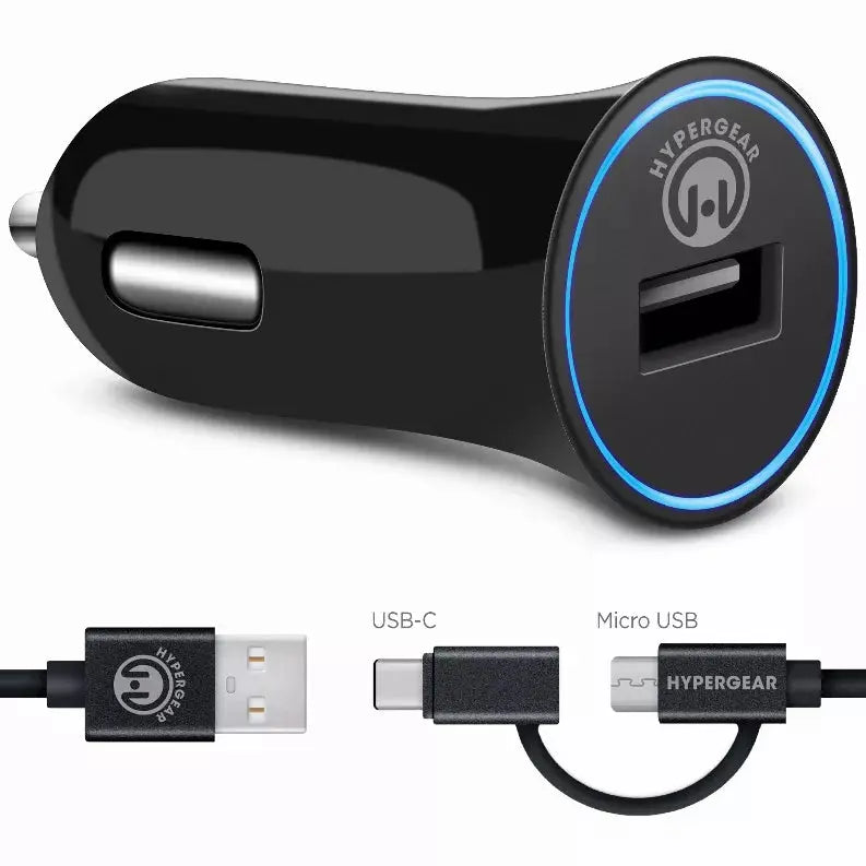 Rapid 2.4A Car Charger with Hybrid USB-C Cable 4ft Hypercel Corporation
