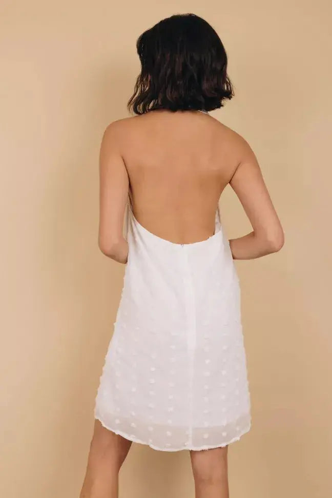 Raquel Sleeveless Pompom Mini Dress Stay Warm in Style
