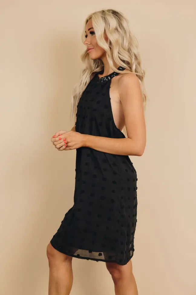 Raquel Sleeveless Pompom Mini Dress Stay Warm in Style