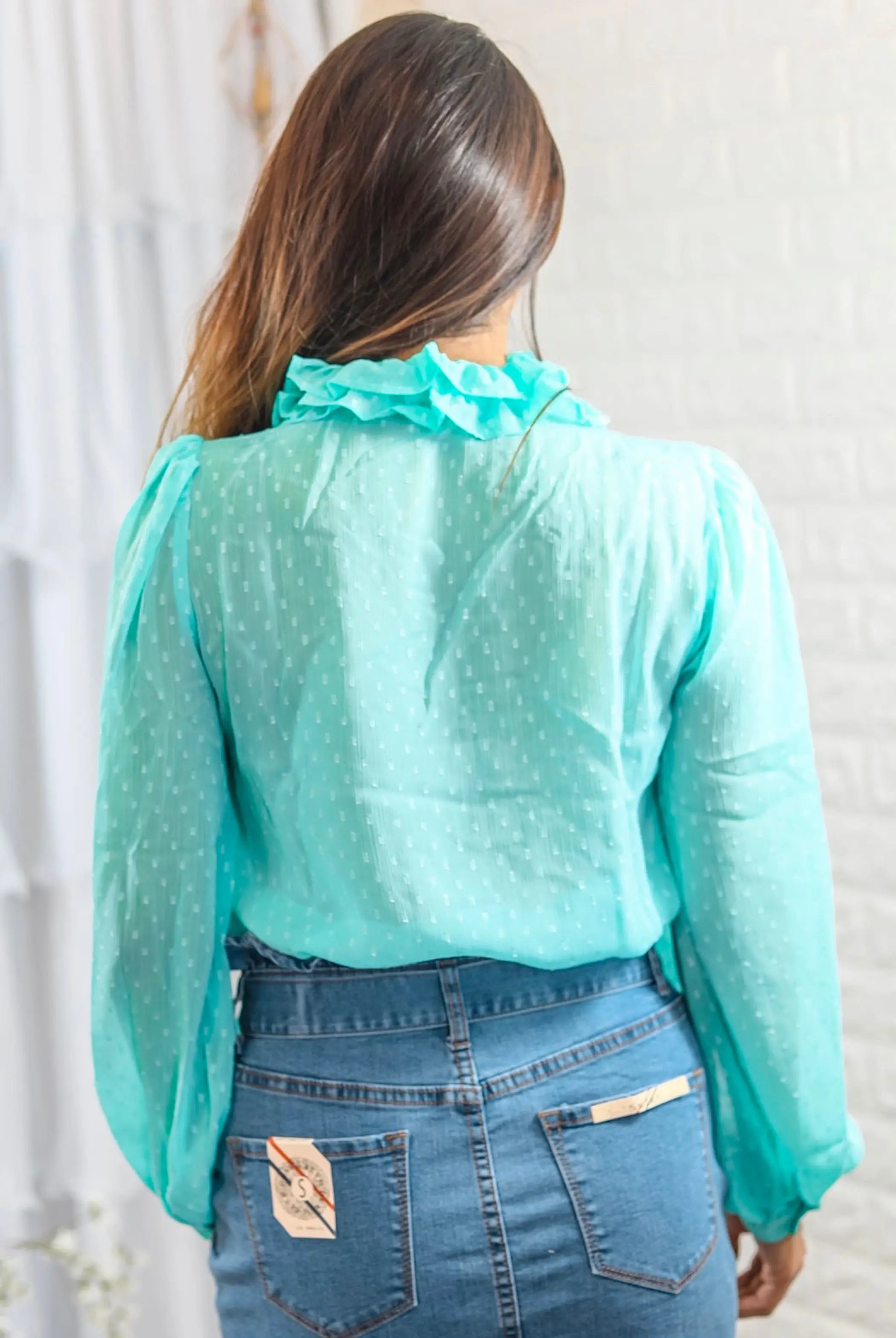 Ready 2 Ruffle Polka Dot Ruffle Detail Sheer Blouse SurelyMine