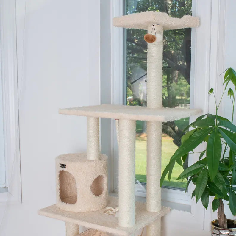 Real Wood 70" Cat Furniture,Ultra thick Faux Fur Cat Condo AeroMark