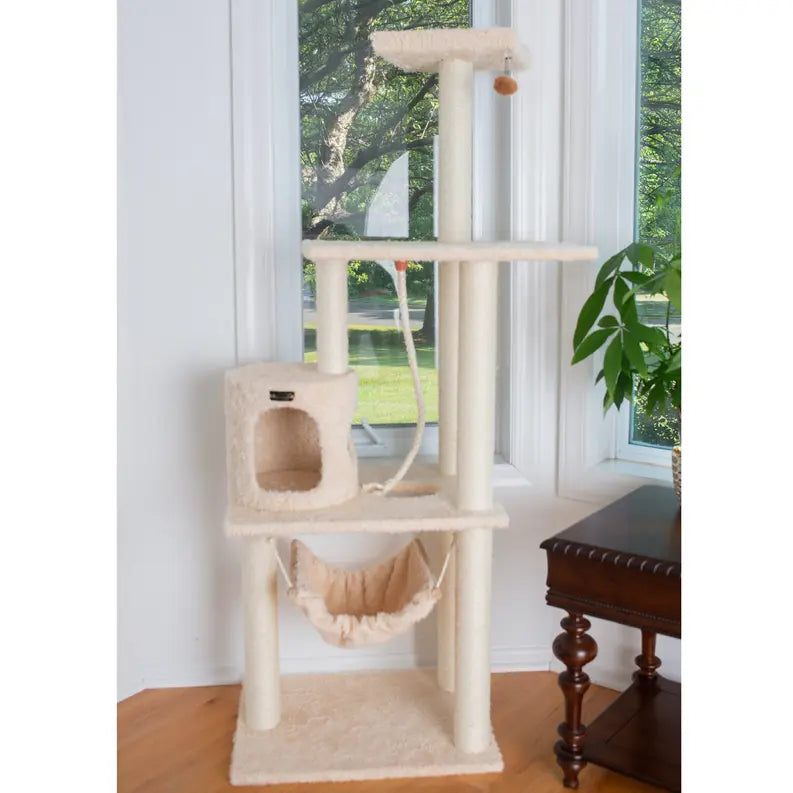 Real Wood 70" Cat Furniture,Ultra thick Faux Fur Cat Condo AeroMark