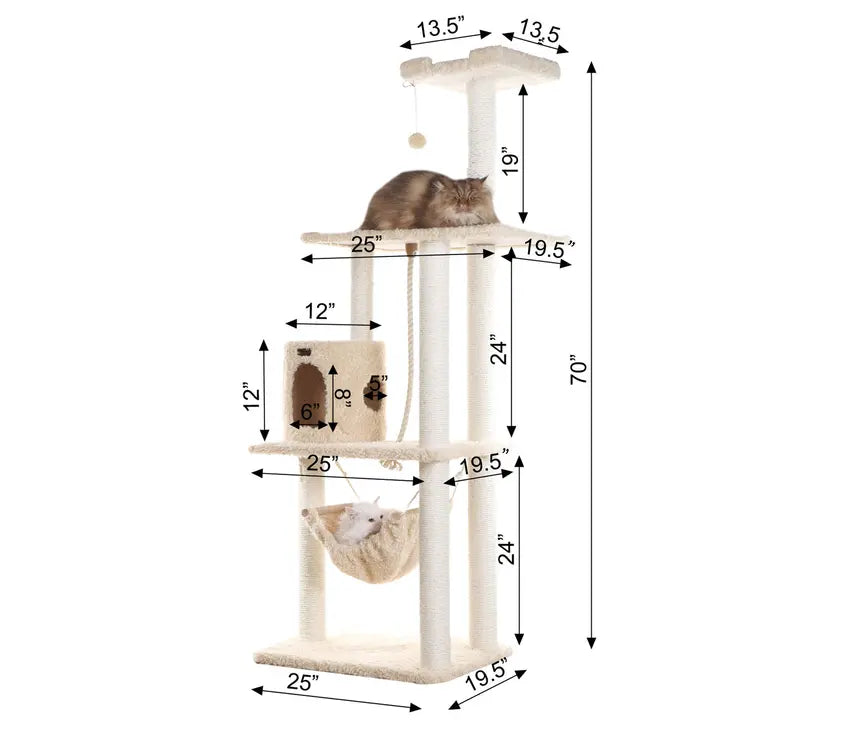 Real Wood 70" Cat Furniture,Ultra thick Faux Fur Cat Condo AeroMark