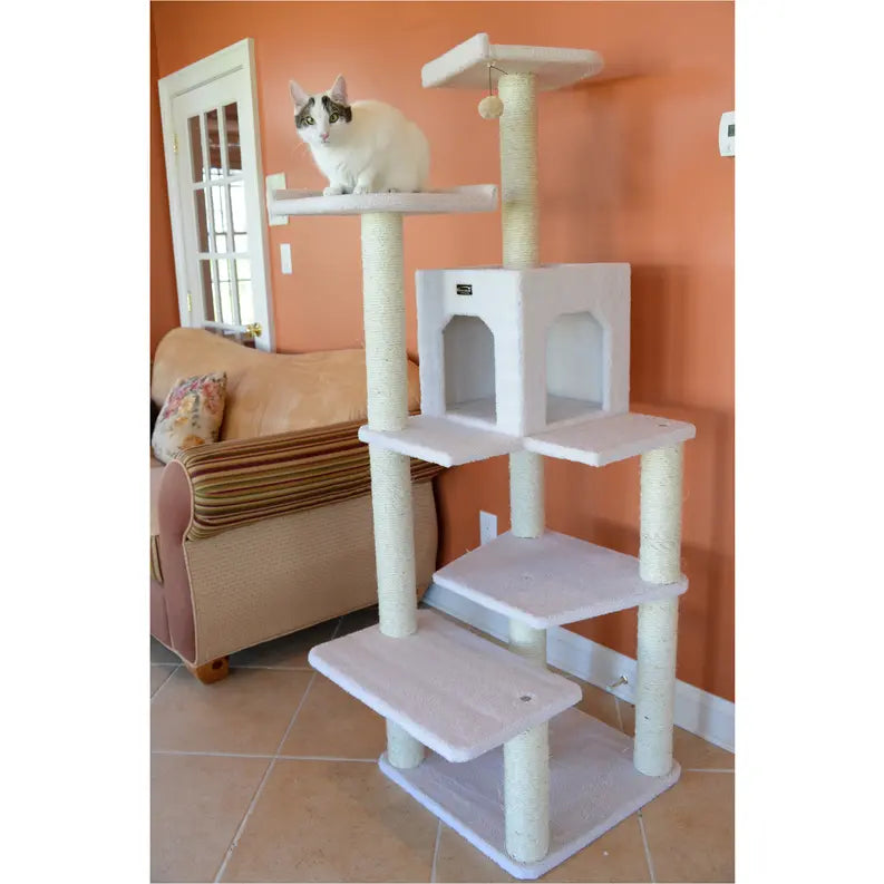 Real Wood B6802 Classic Cat Tree In Ivory 6 Levels Condo AeroMark