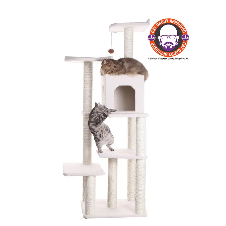 Real Wood B6802 Classic Cat Tree In Ivory 6 Levels Condo AeroMark