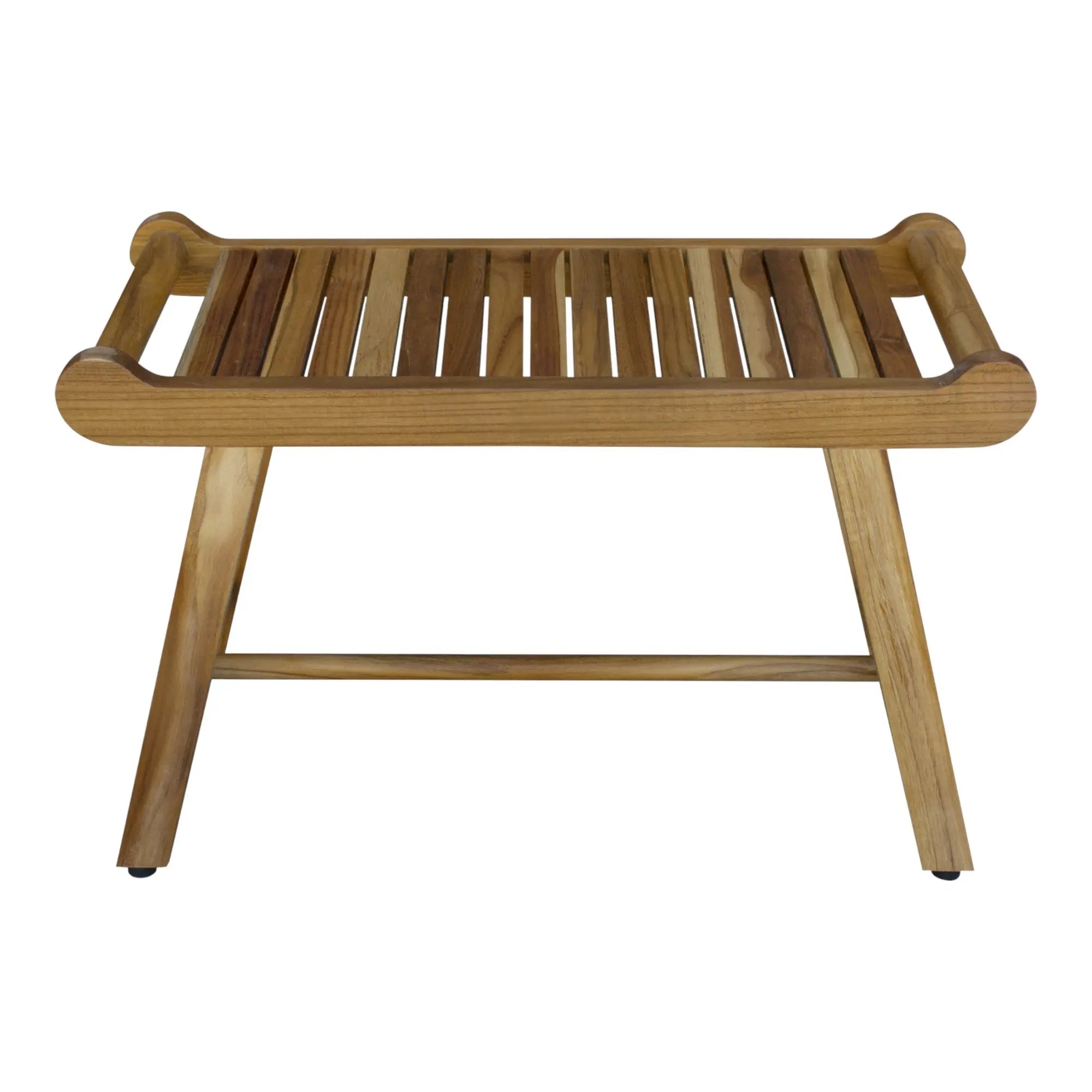 Rectangular Teak Shower Bench With Handles In Natural Finish Homeroots Bed & Bath