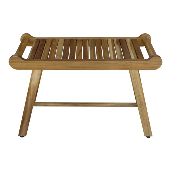 Rectangular Teak Shower Bench With Handles In Natural Finish Homeroots Bed & Bath