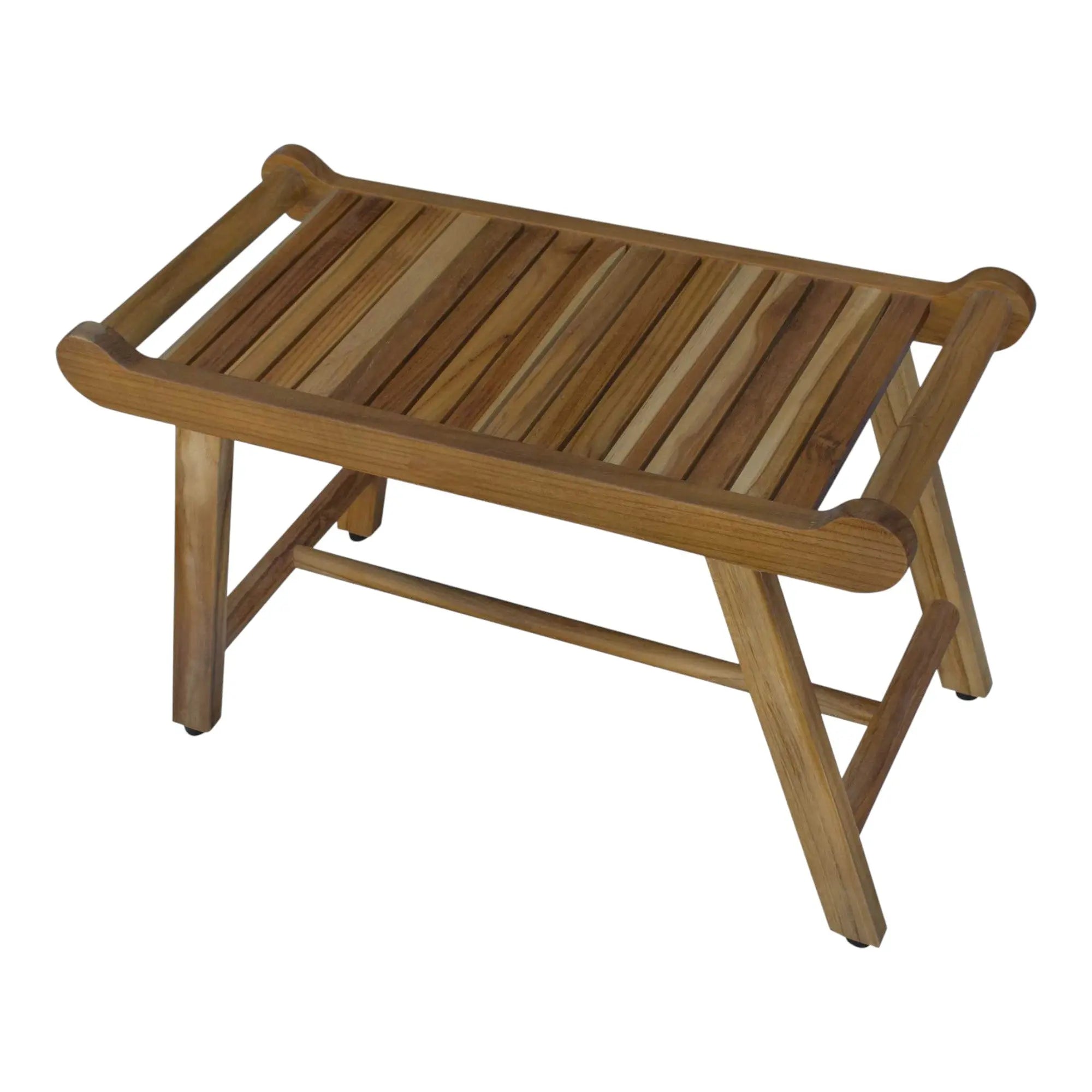 Rectangular Teak Shower Bench With Handles In Natural Finish Homeroots Bed & Bath