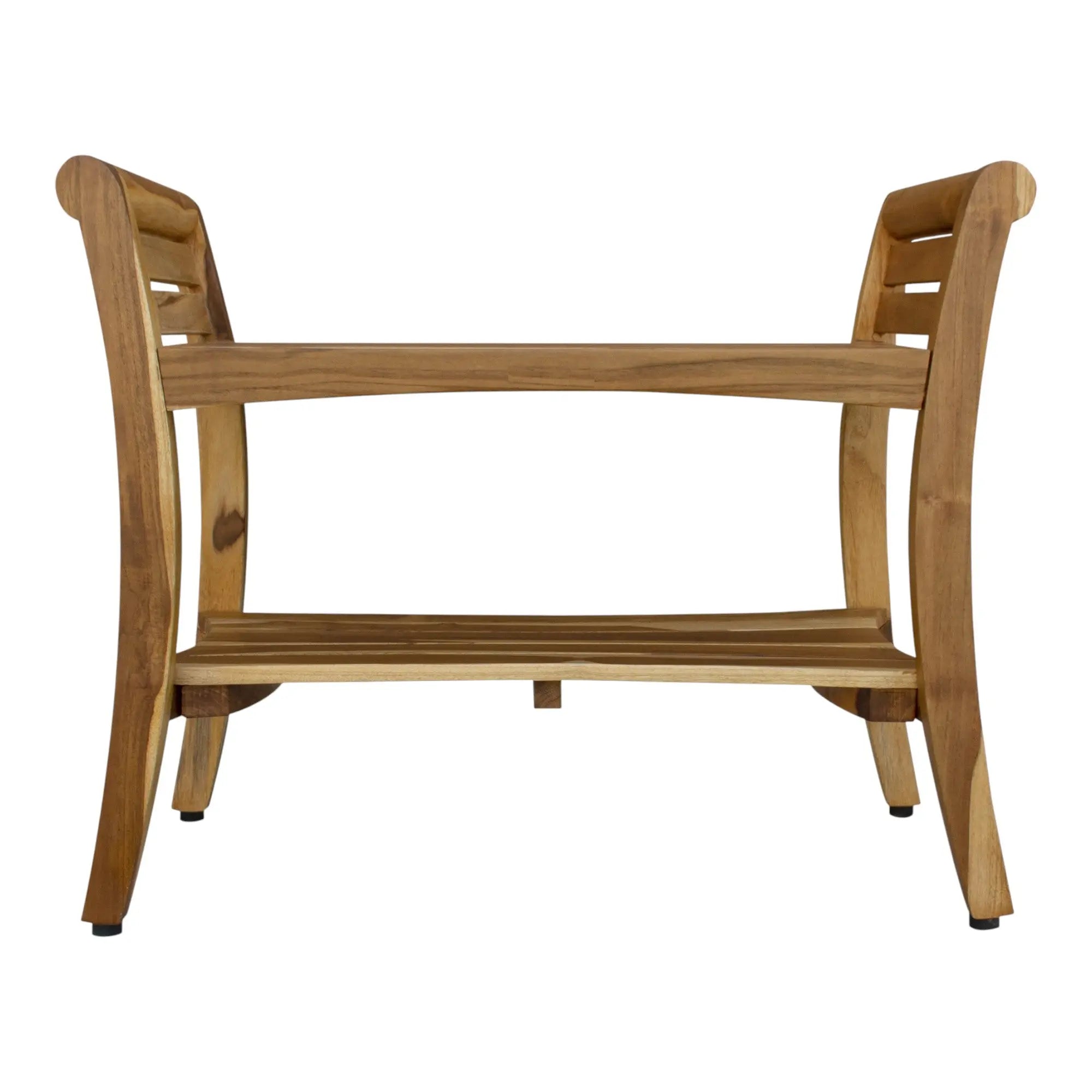 Rectangular Teak Shower Bench With Shelf And Handles In Naturalfinish Homeroots Bed & Bath