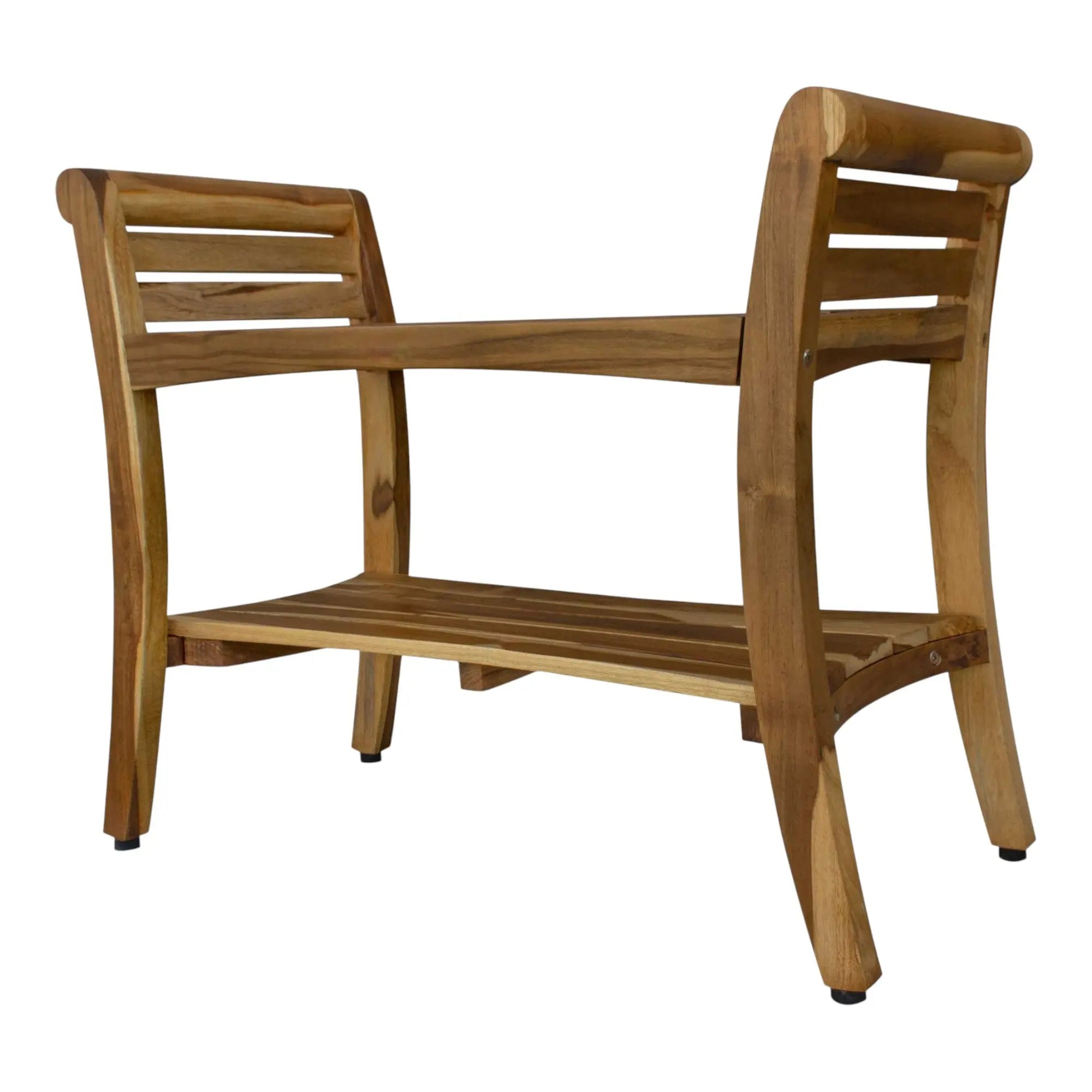 Rectangular Teak Shower Bench With Shelf And Handles In Naturalfinish Homeroots Bed & Bath