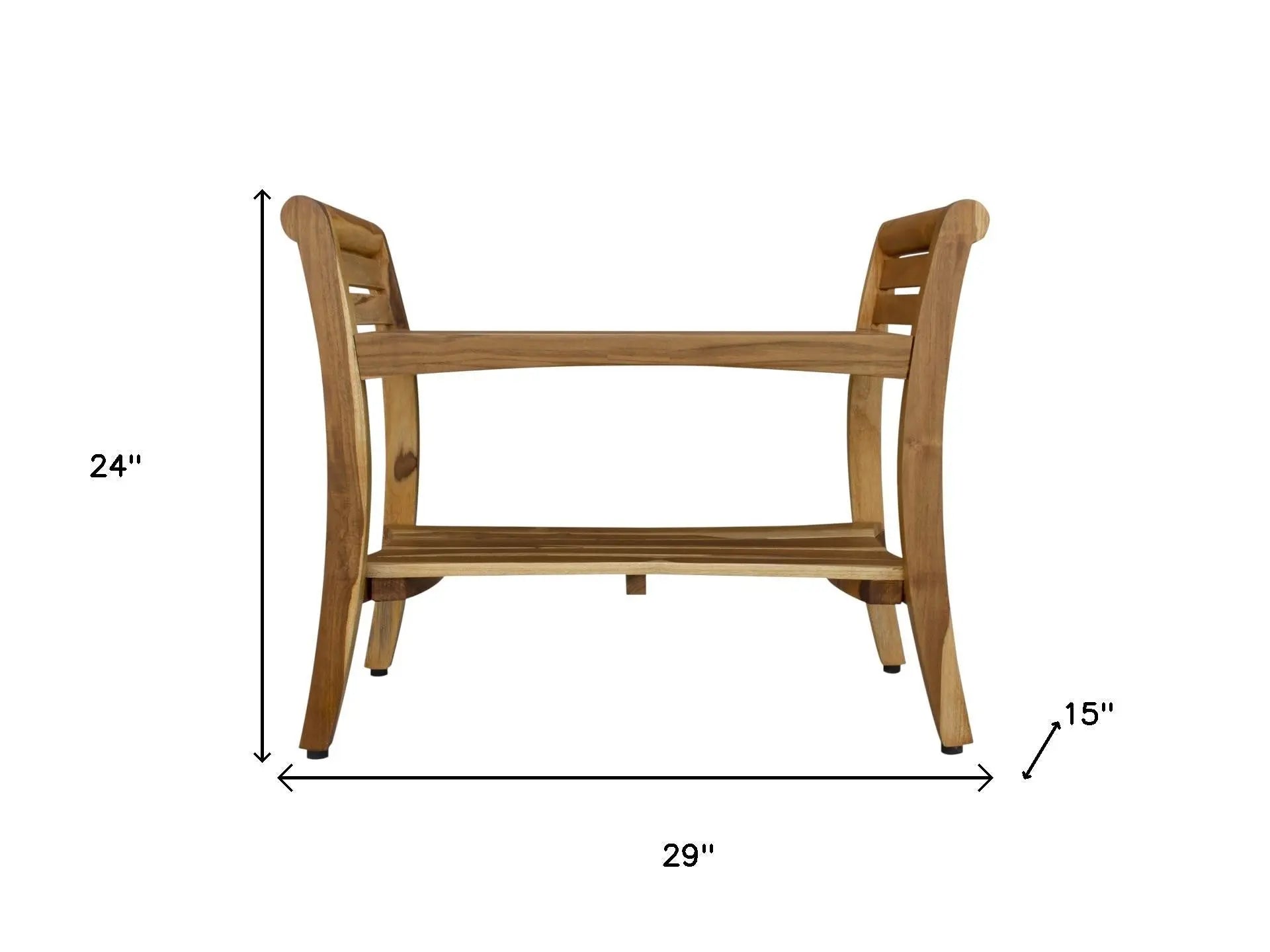 Rectangular Teak Shower Bench With Shelf And Handles In Naturalfinish Homeroots Bed & Bath
