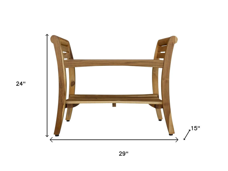 Rectangular Teak Shower Bench With Shelf And Handles In Naturalfinish Homeroots Bed & Bath