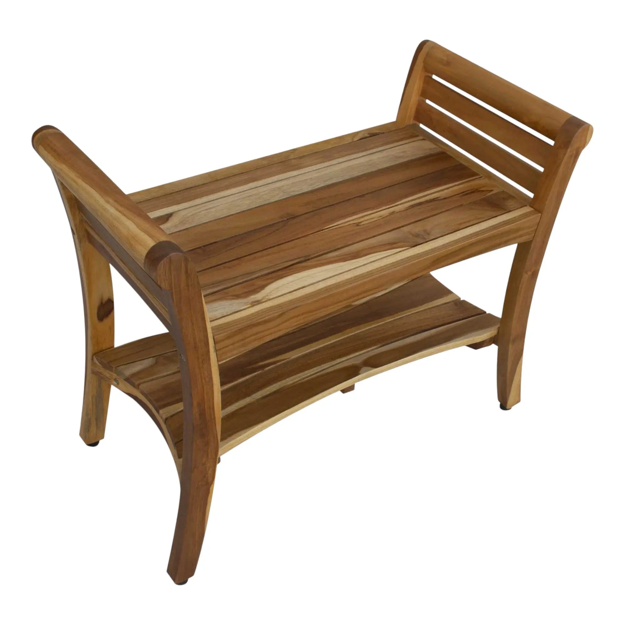 Rectangular Teak Shower Bench With Shelf And Handles In Naturalfinish Homeroots Bed & Bath