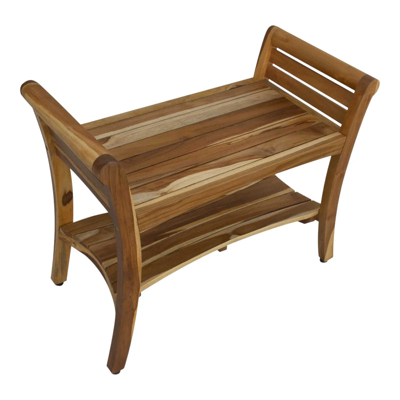 Rectangular Teak Shower Bench With Shelf And Handles In Naturalfinish Homeroots Bed & Bath