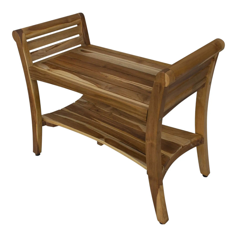 Rectangular Teak Shower Bench With Shelf And Handles In Naturalfinish Homeroots Bed & Bath
