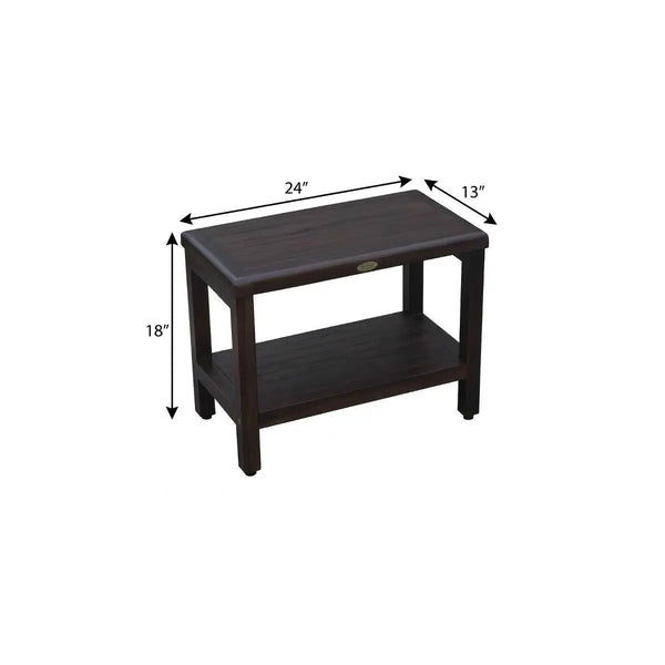 Rectangular Teak Shower Bench With Shelf In Brown Finish Homeroots Bed & Bath