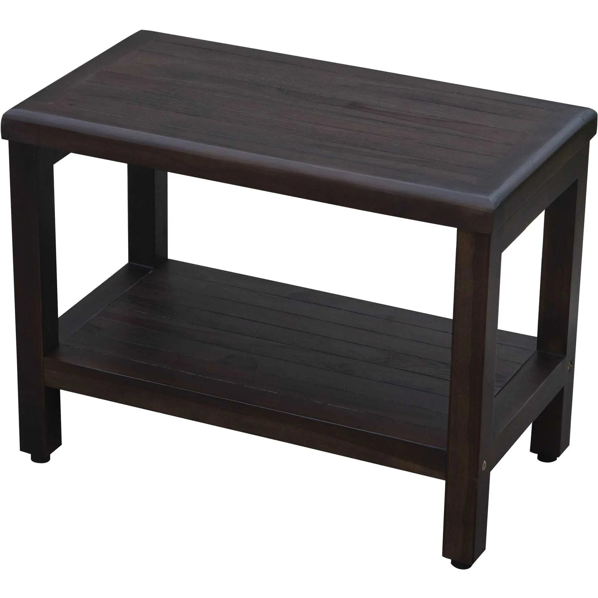 Rectangular Teak Shower Bench With Shelf In Brown Finish Homeroots Bed & Bath