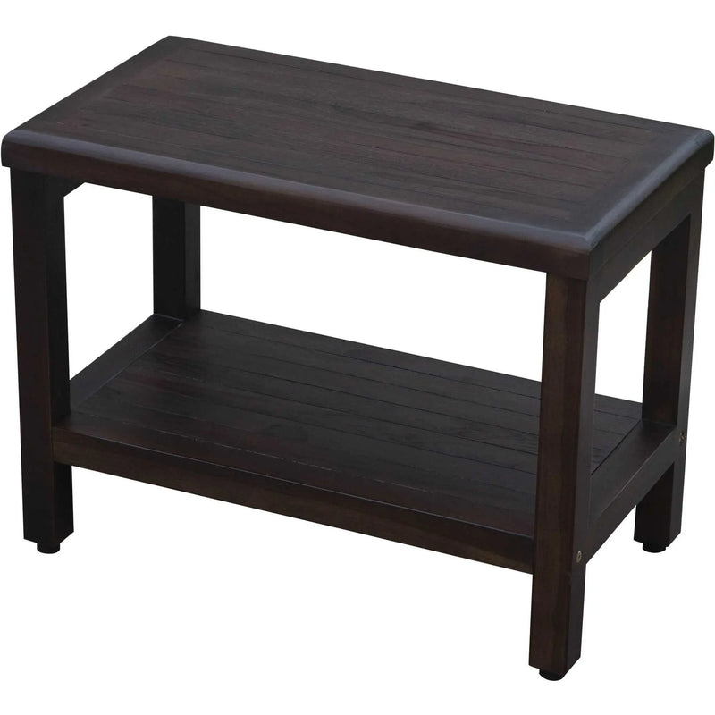 Rectangular Teak Shower Bench With Shelf In Brown Finish Homeroots Bed & Bath