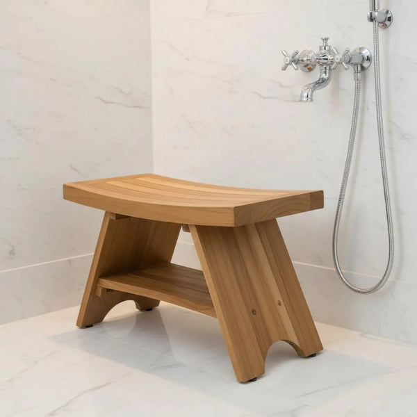 Rectangular Teak Shower Stool Or Bench With Shelf In Natural Finish Homeroots Bed & Bath