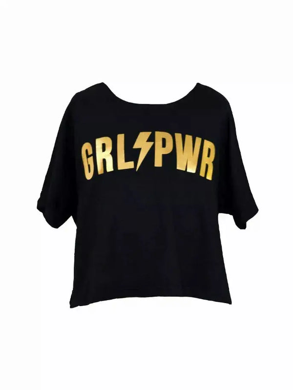 Red Black Patches Boxy Top With Grl Pwr Graphic Little Mass