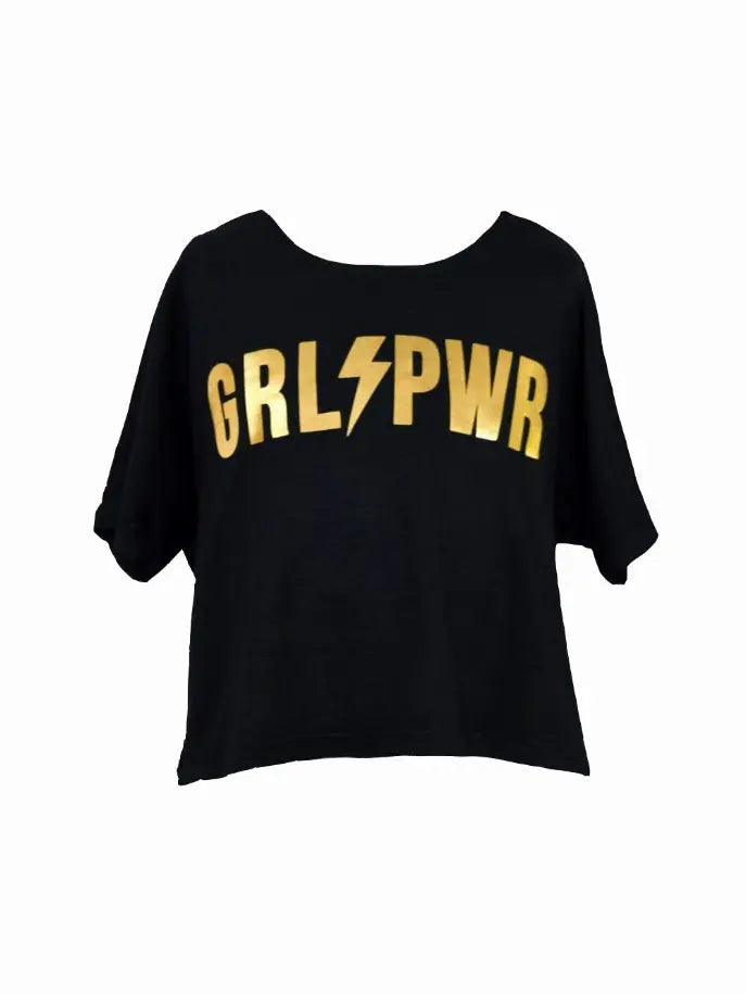 Red Black Patches Boxy Top With Grl Pwr Graphic Little Mass