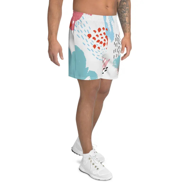 Red Blue Men's Paint Abstract Brush Stroke Athletic Shorts Adirelounge