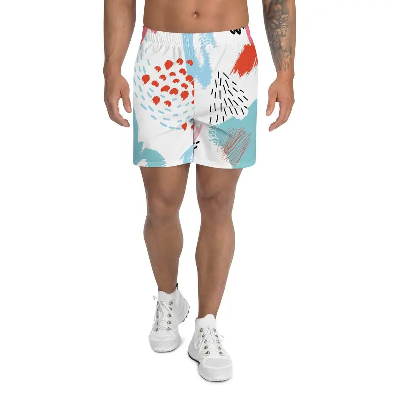 Red Blue Men's Paint Abstract Brush Stroke Athletic Shorts Adirelounge