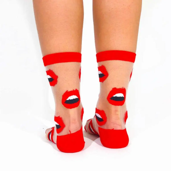Red Lips Sheer Anklet Socks Cocus Pocus