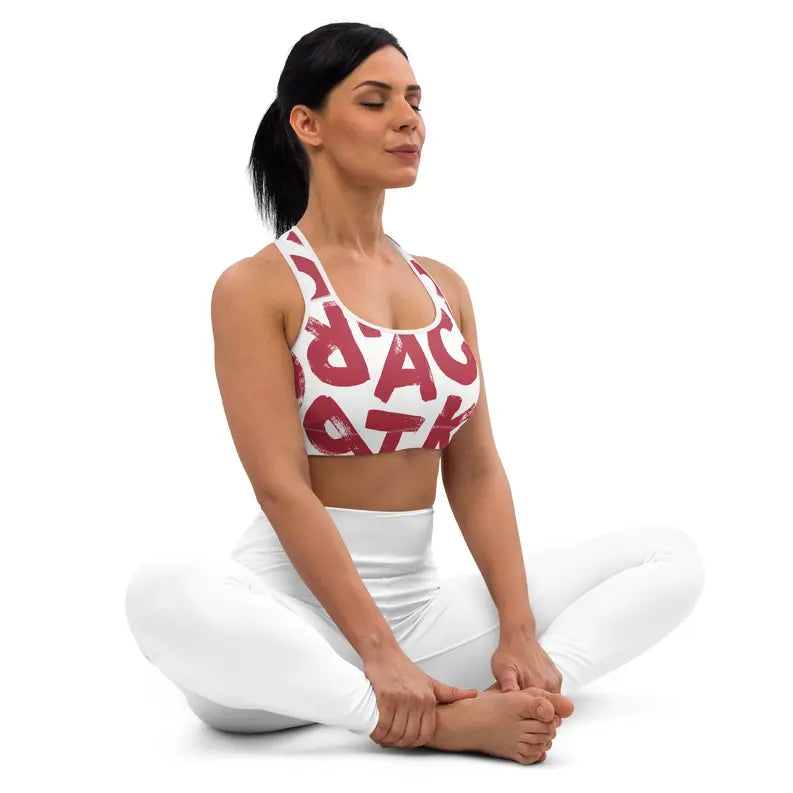 Red and White Pattern Women's Work Out Bra Adirelounge