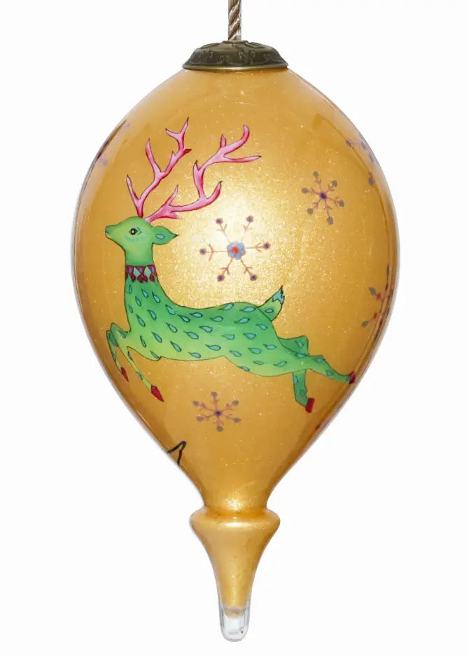 Reindeer & Snowflakes Hand Painted Glass Ornament Inner Beauty Gifts