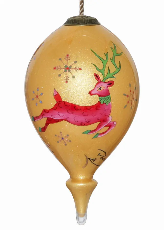 Reindeer & Snowflakes Hand Painted Glass Ornament Inner Beauty Gifts