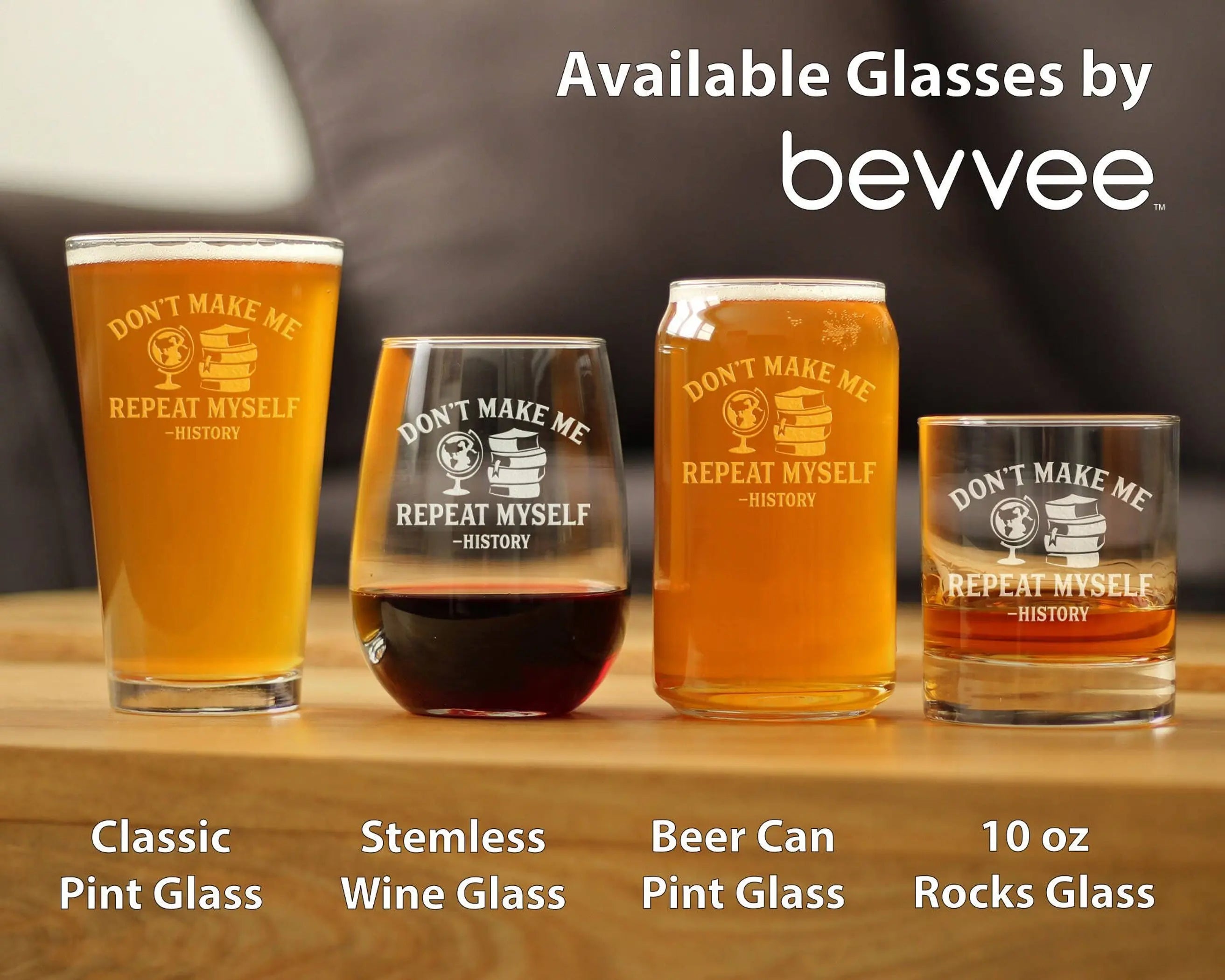 Repeat History Beer Can Pint Glass - Funny Historian Gifts Bevvee