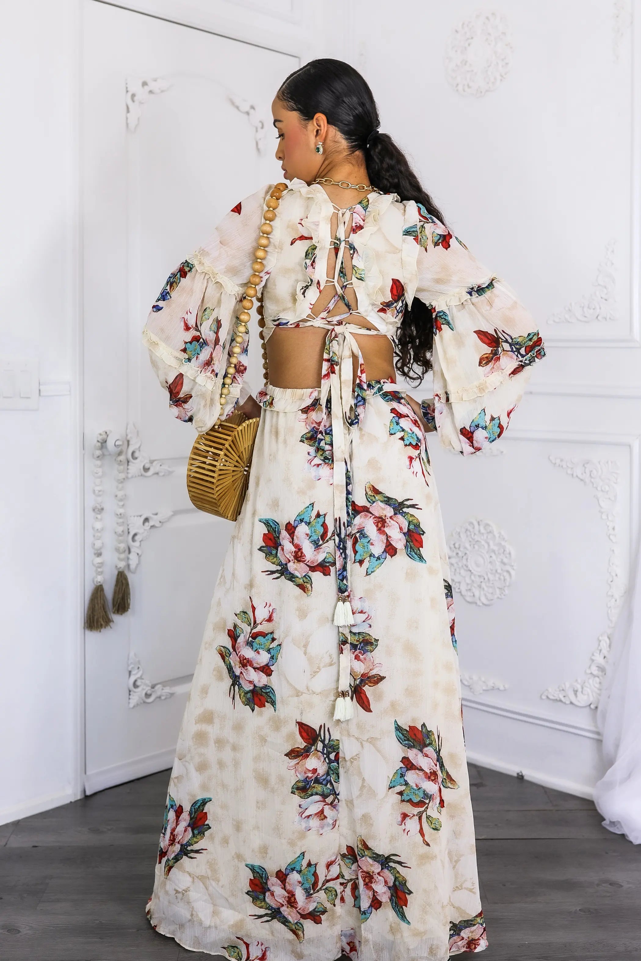 Resort Floral Bubble Sleeves Maxi Dress SurelyMine