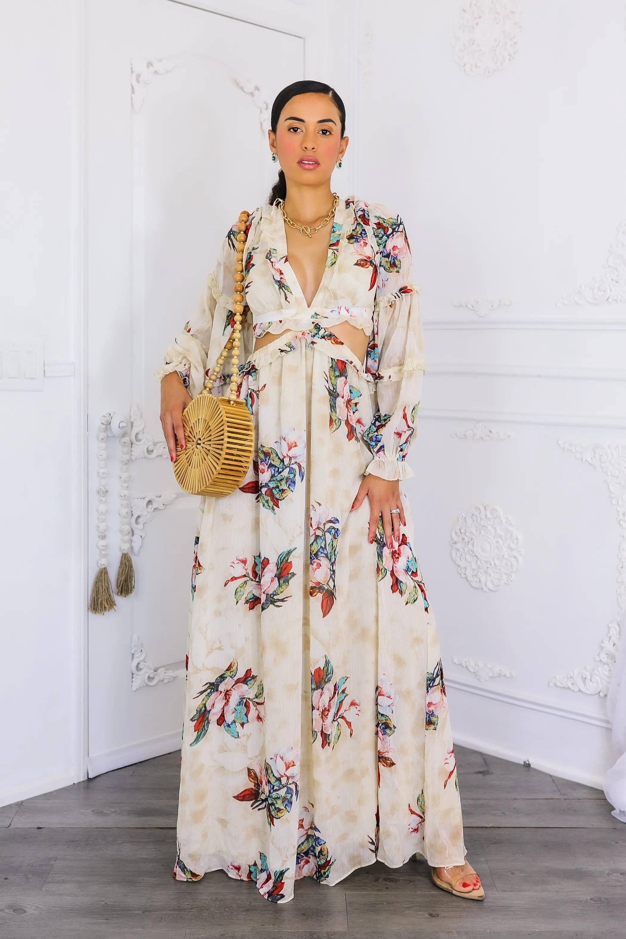 Resort Floral Bubble Sleeves Maxi Dress SurelyMine