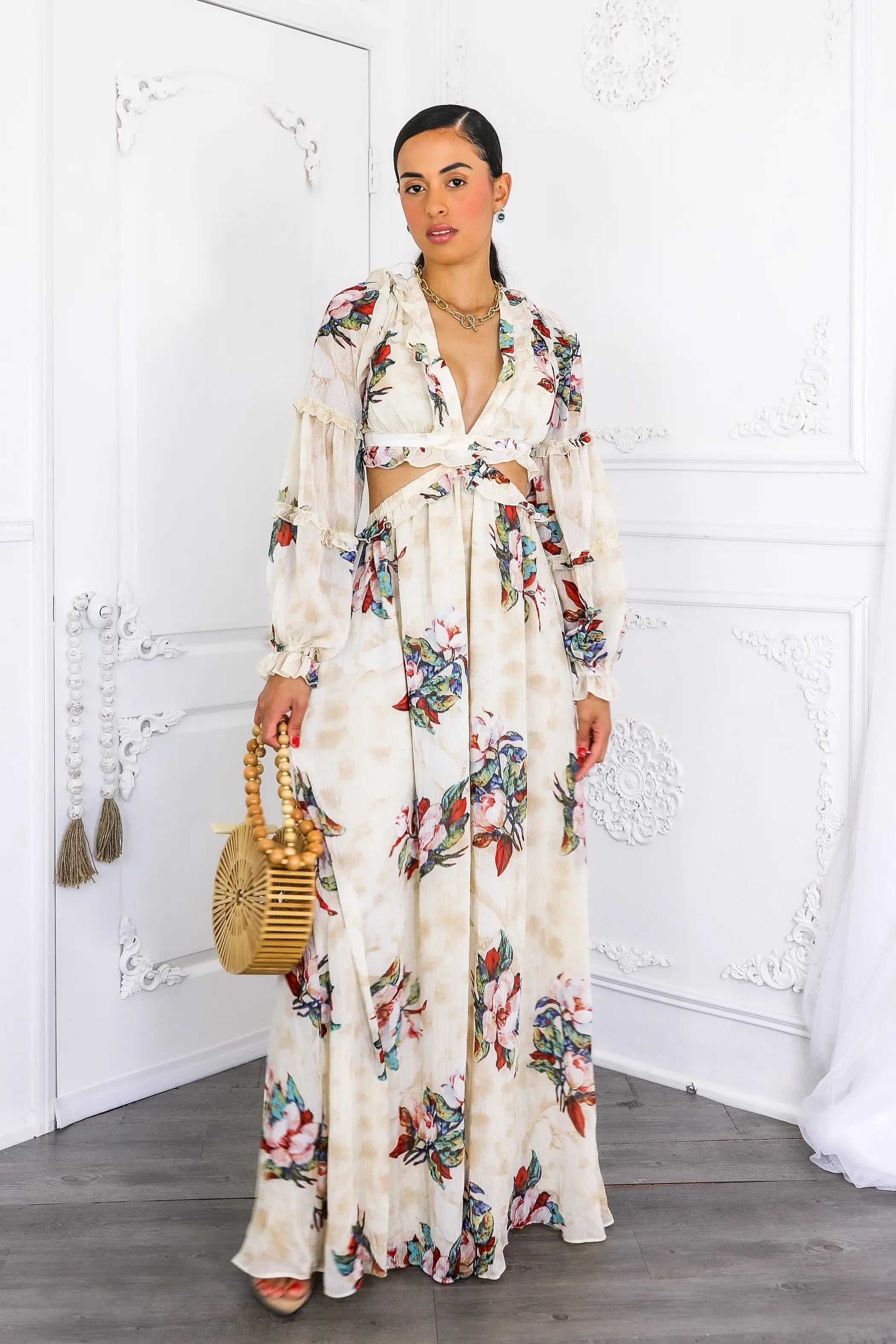 Resort Floral Bubble Sleeves Maxi Dress SurelyMine
