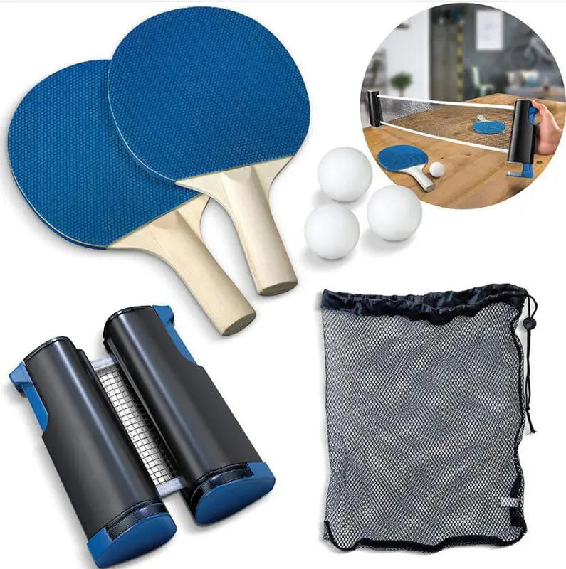 Retractable Portable Table Tennis Set 1.7M Telescopic Net Rack 1 Pair Table Tennis Paddle Pingpong Training Accessories Sets Red