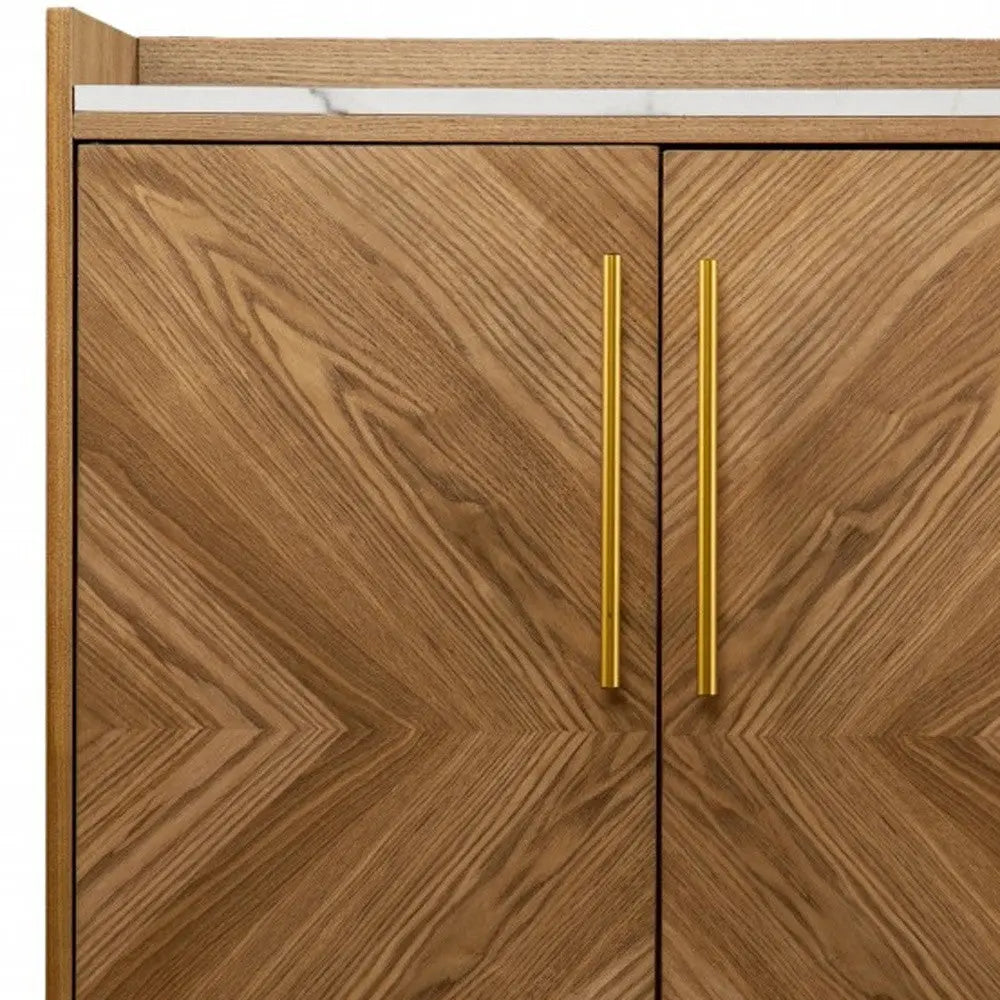 Retro Gold Natural and Faux Marble Wine Cabinet Homeroots Kitchen & Dining