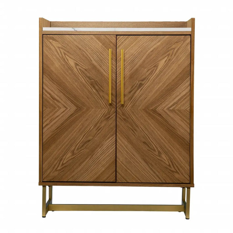 Retro Gold Natural and Faux Marble Wine Cabinet Homeroots Kitchen & Dining