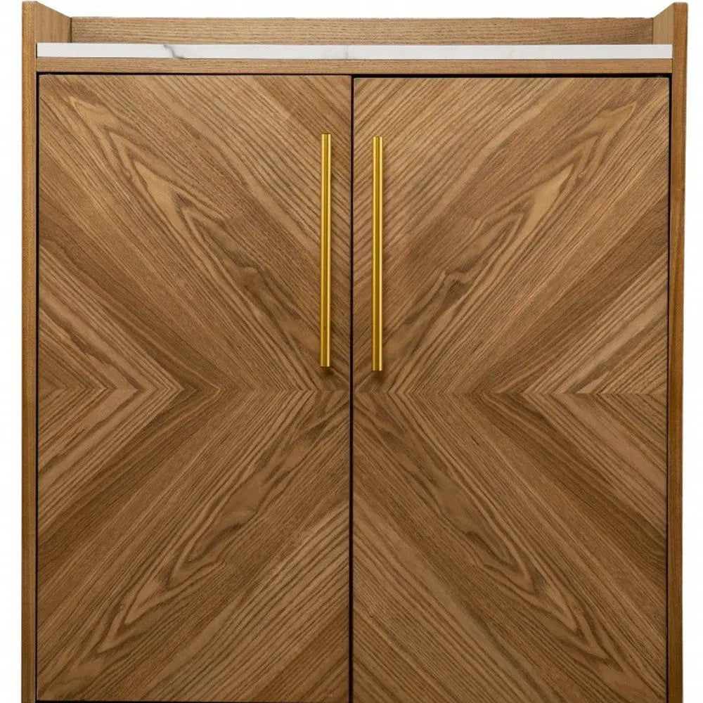 Retro Gold Natural and Faux Marble Wine Cabinet Homeroots Kitchen & Dining