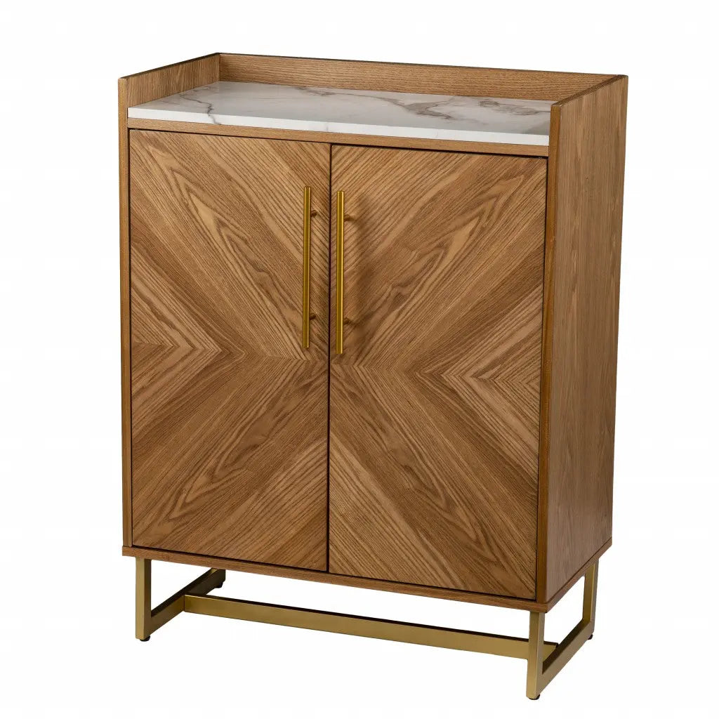 Retro Gold Natural and Faux Marble Wine Cabinet Homeroots Kitchen & Dining