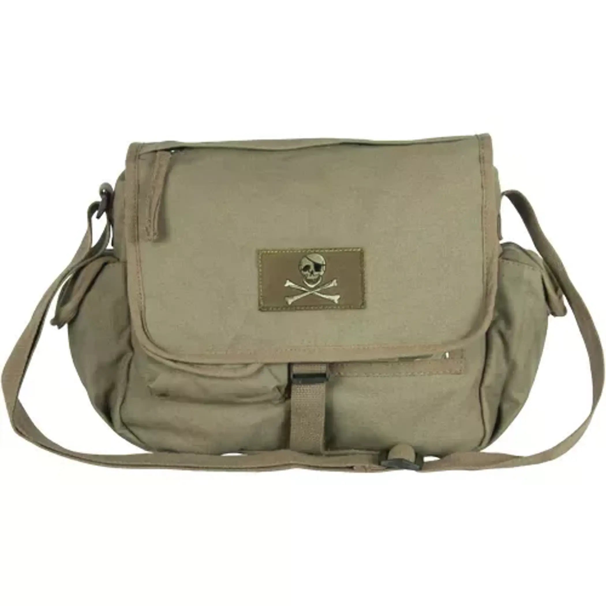 Retro Messenger Bag With Skull Emblem - Olive Drab Fox Outdoor