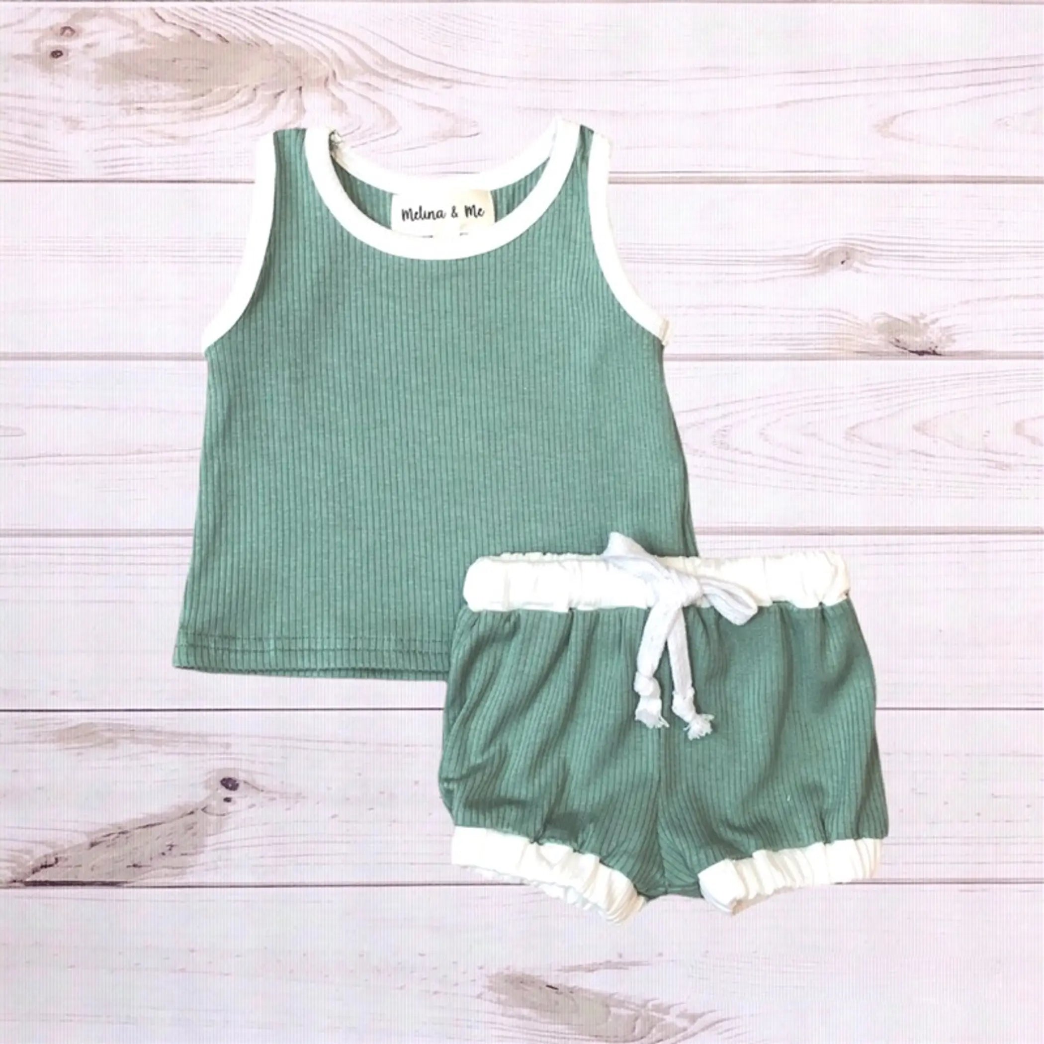 Retro Ribbed Outfit (Sage) Melina & Me