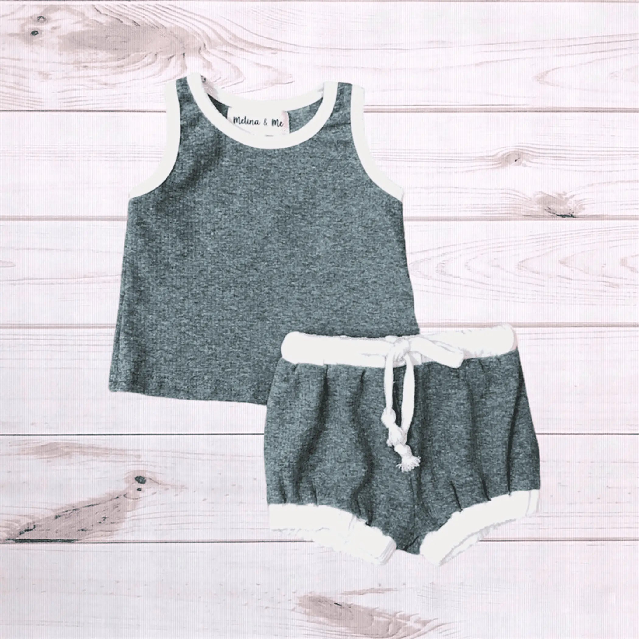 Retro Ribbed Outfit (Slate) Melina & Me
