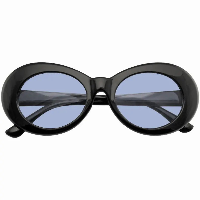 Retro Round 1990's Fashion Clout Goggle Oval Color Tone Black Sunglasses Sunglass Memphis