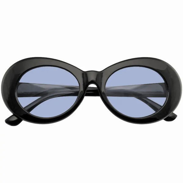 Retro Round 1990's Fashion Clout Goggle Oval Color Tone Black Sunglasses Sunglass Memphis
